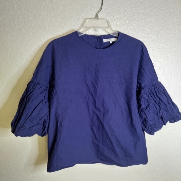 Tibi blue puff sleeves Back Buttons blouse Sz S - Picture 2 of 9